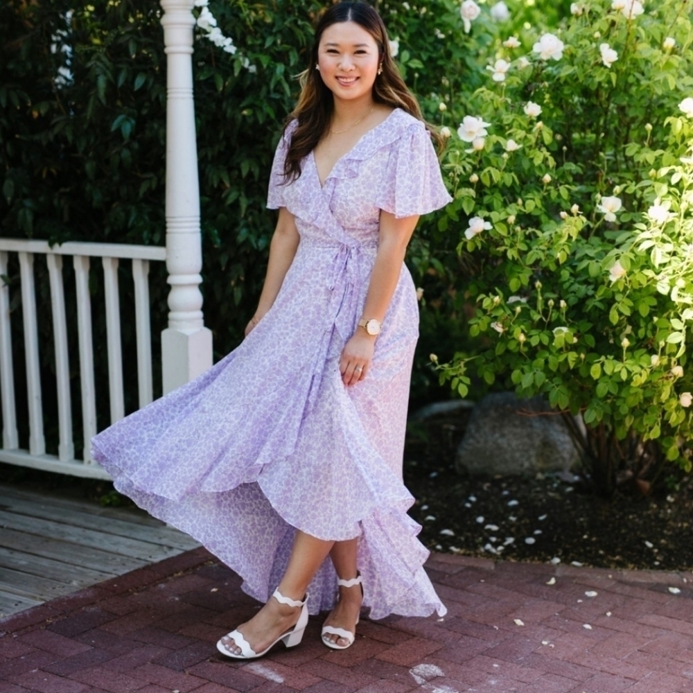 Gal Meets Glam Sophie Elegant Lavender Floral Maxi Dress Size 6 - Picture 4 of 14